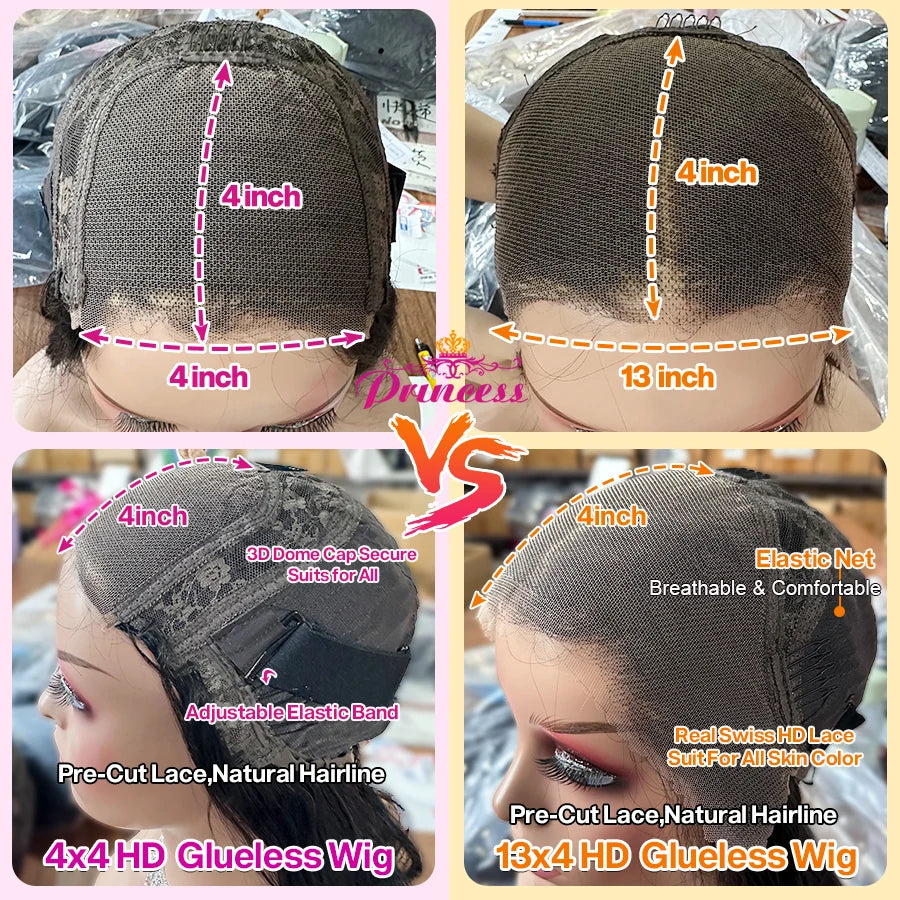 Princess Hair Glueless Wig Human Hair Ready to Wear 13X4 Short Bob Wig Lace Front Human Hair Wigs Pre Plucked Straight Wig