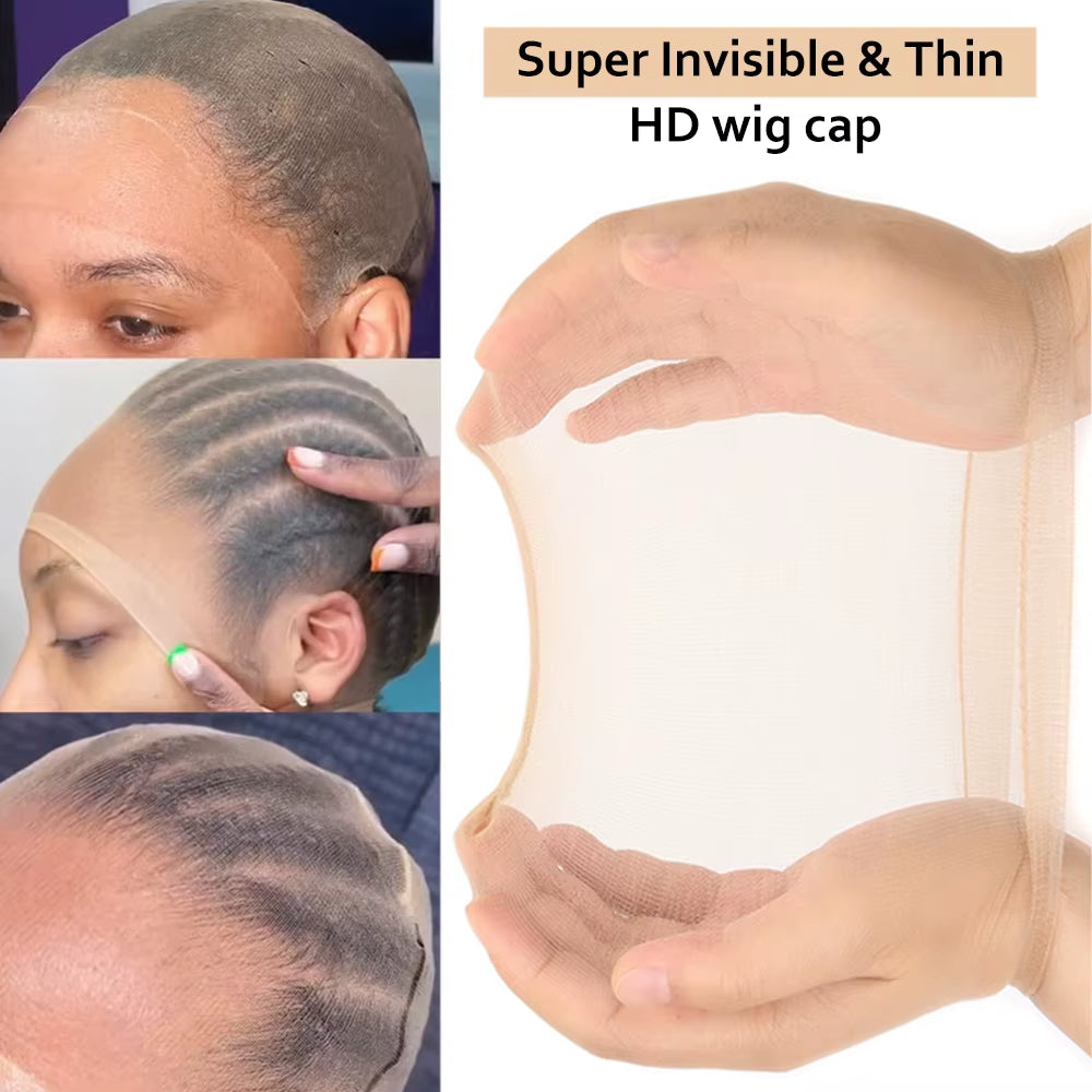 10/20Pcs Invisible Hd Wig Cap Thin Stocking Cap Nylon Stretch Mesh Hd Wig Caps Hair Net for Weave Sheer Hd Wig Cap for Wig