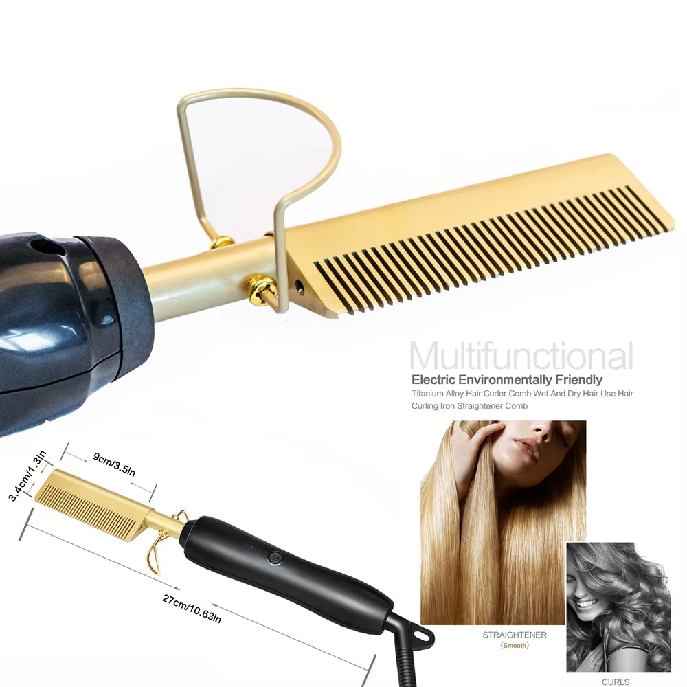 2 In1 Hot Comb Hair Straightener Electric Heating Comb Fast Heating Portable Travel Anti-Scald Beard Straightener Press Hot Comb