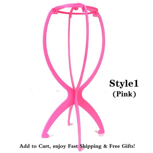 1Pc Colorful Plastic Wig Stand Portable Folding Wig Head Stand 18X36Cm Head Holder for Displaying Black/White/Blue/Pink Wig Head