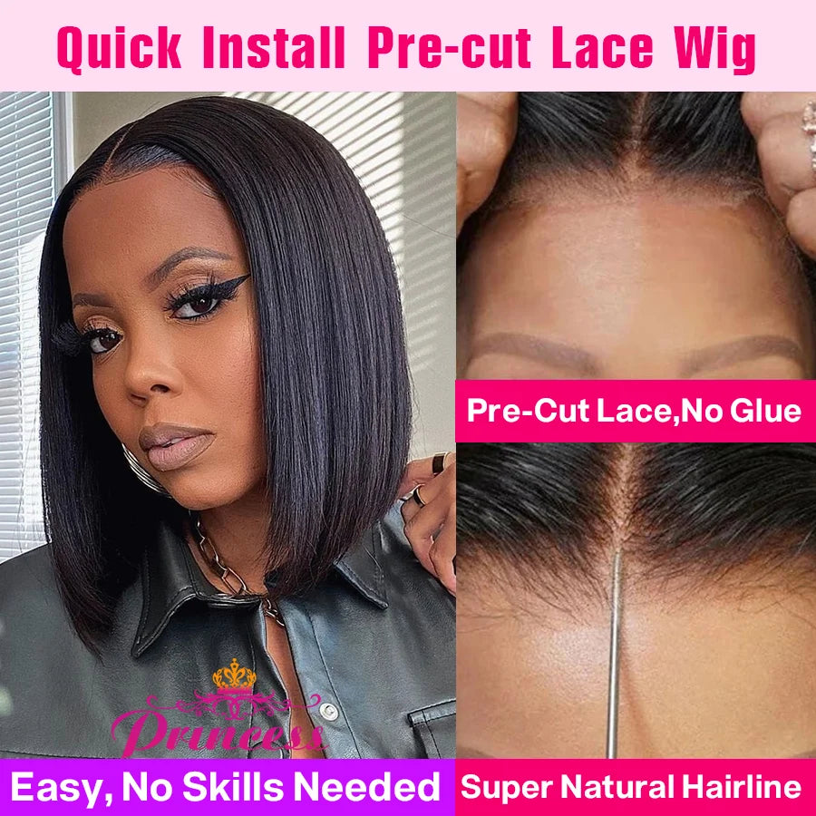 Princess Hair Glueless Wig Human Hair Ready to Wear 13X4 Short Bob Wig Lace Front Human Hair Wigs Pre Plucked Straight Wig