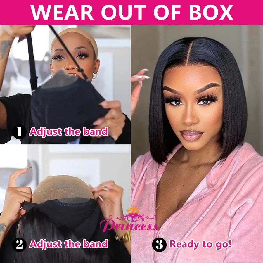 Princess Hair Glueless Wig Human Hair Ready to Wear 13X4 Short Bob Wig Lace Front Human Hair Wigs Pre Plucked Straight Wig