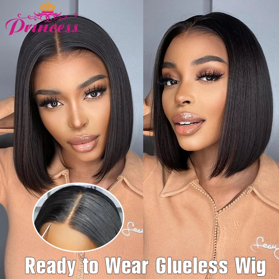 Princess Hair Glueless Wig Human Hair Ready to Wear 13X4 Short Bob Wig Lace Front Human Hair Wigs Pre Plucked Straight Wig