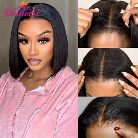 Princess Hair Glueless Wig Human Hair Ready to Wear 13X4 Short Bob Wig Lace Front Human Hair Wigs Pre Plucked Straight Wig