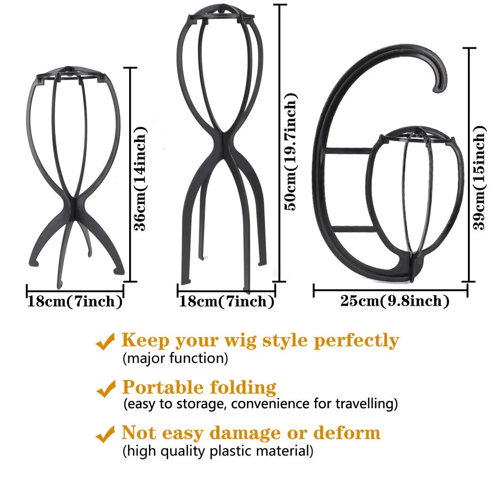 1Pc Colorful Plastic Wig Stand Portable Folding Wig Head Stand 18X36Cm Head Holder for Displaying Black/White/Blue/Pink Wig Head